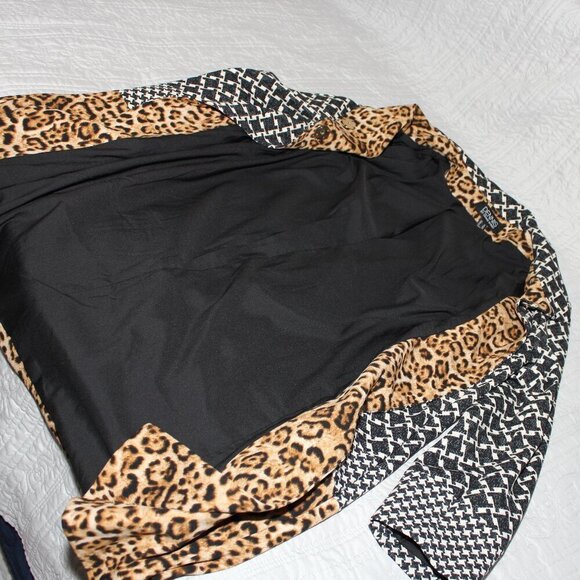 Dennis Basso Womens Animal Print Houndstooth Long Snap Front Jacket Size 14 - Picture 4 of 9
